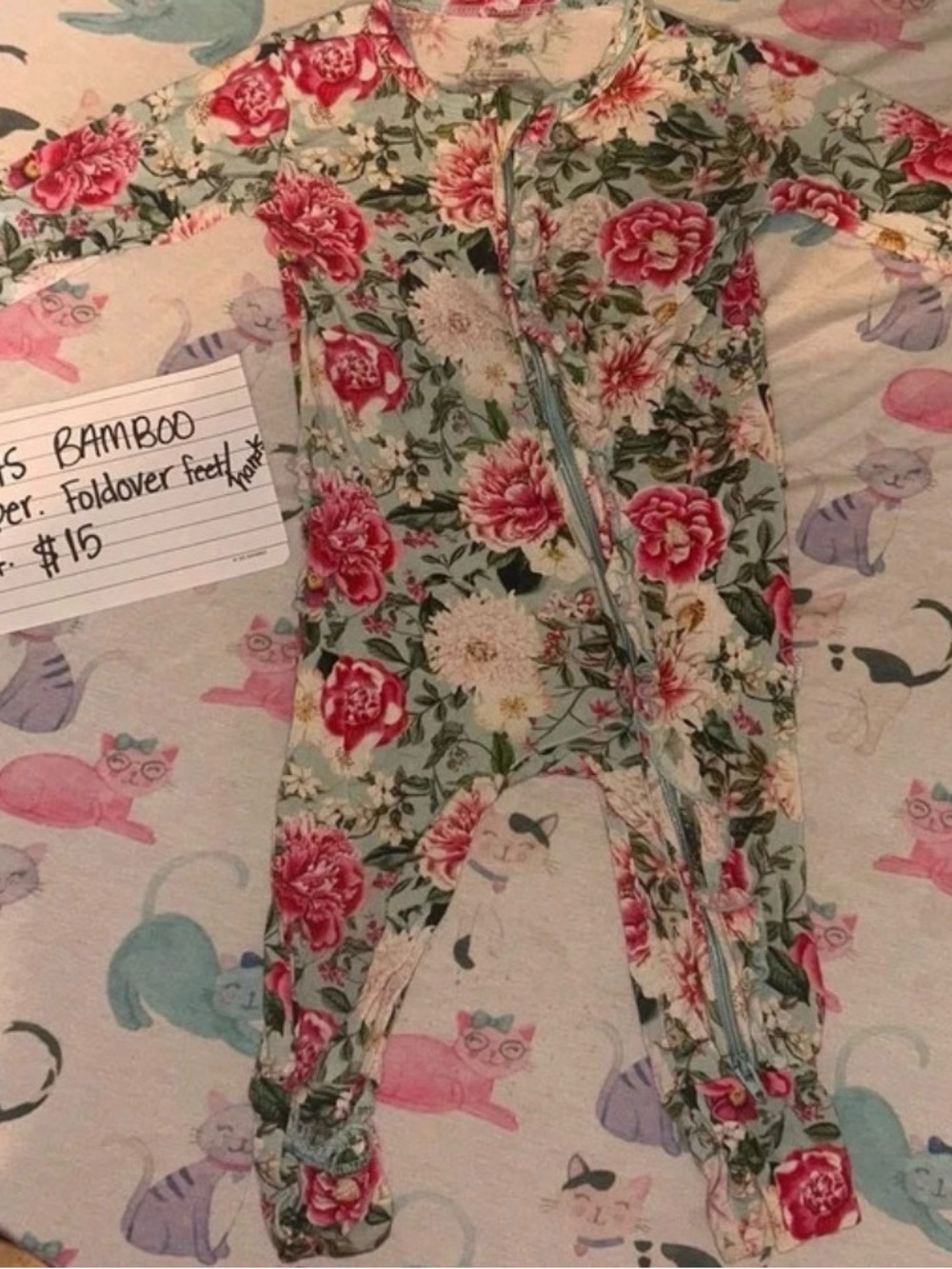 Ruffle Butts Floral Footed Romper in Mint and Pink